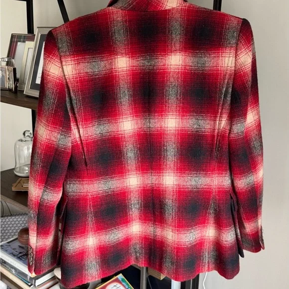 Lauren Ralph Lauren Red and Black Wool Plaid Jacket - Picture 3 of 8